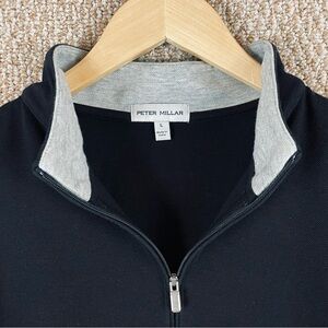 Peter Millar Pullover Sweater Mens L 1/4 Zip Interlock Comfort Black Prep B30